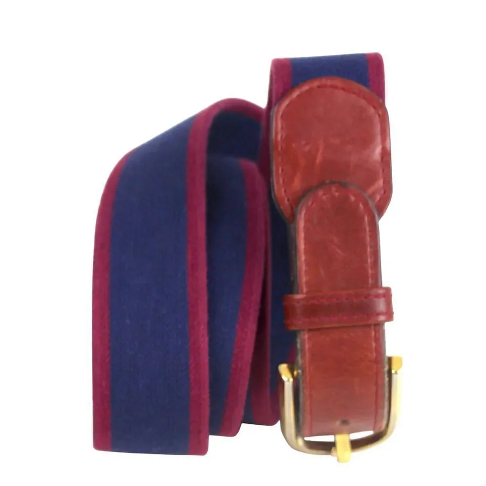 BROWN REAL LEATHER BLUE RED CANVAS 1 1/4